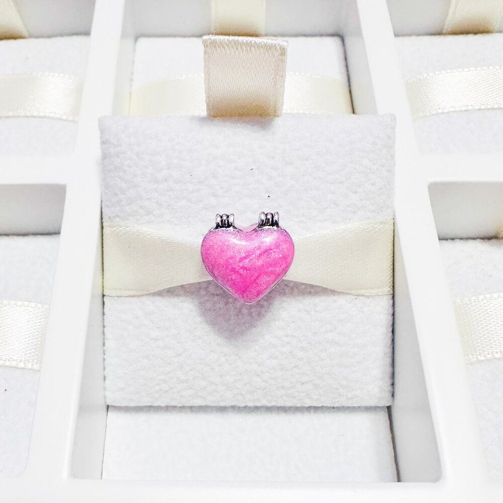 925 Sterling Silver Pink Openable Heart With Engagement Rings Charm Bead